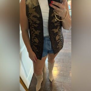 Chico’s Women's Viviana Embellished Solid Cocoa Bean Vest, Size 2